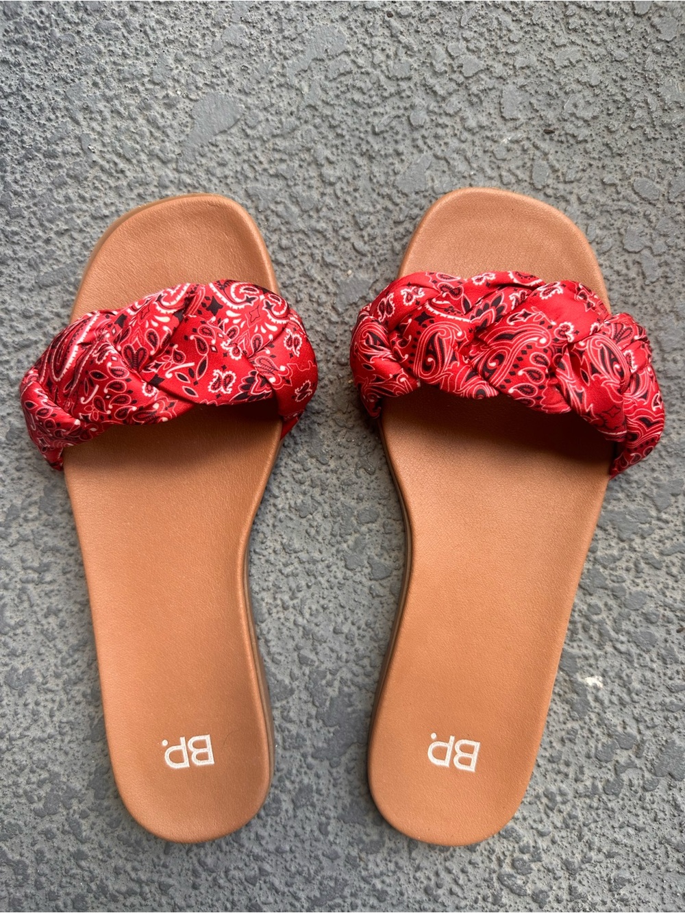 BP Red Bandana Slide Sandals Knotted Strap Flat Slides Casual Summer